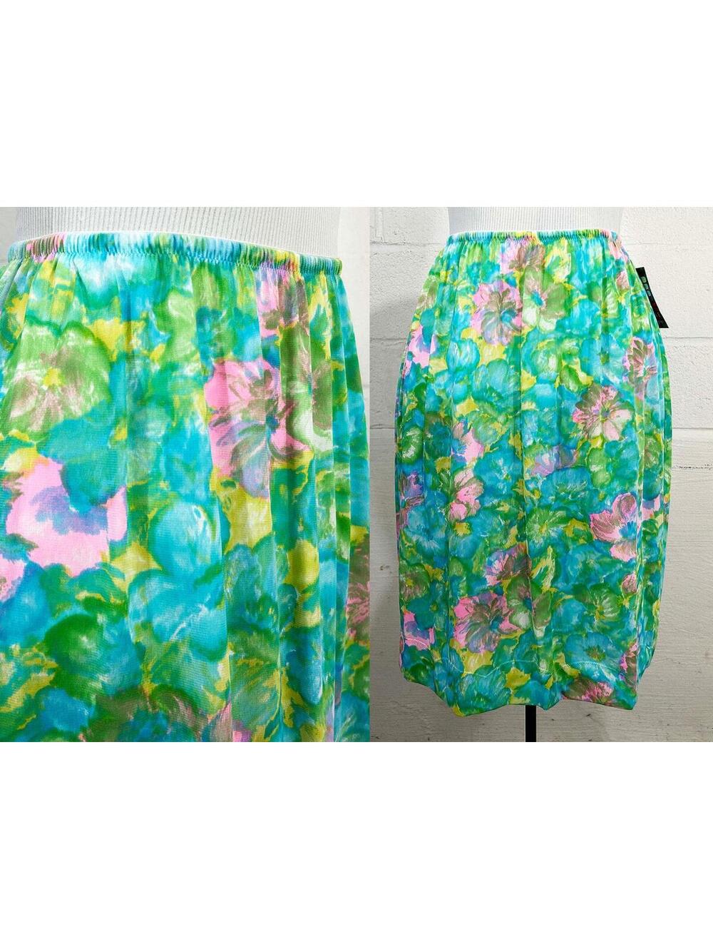Vintage Lorraine Lingerie Floral Half Slip Skirt Green Flowers 1960s Medium